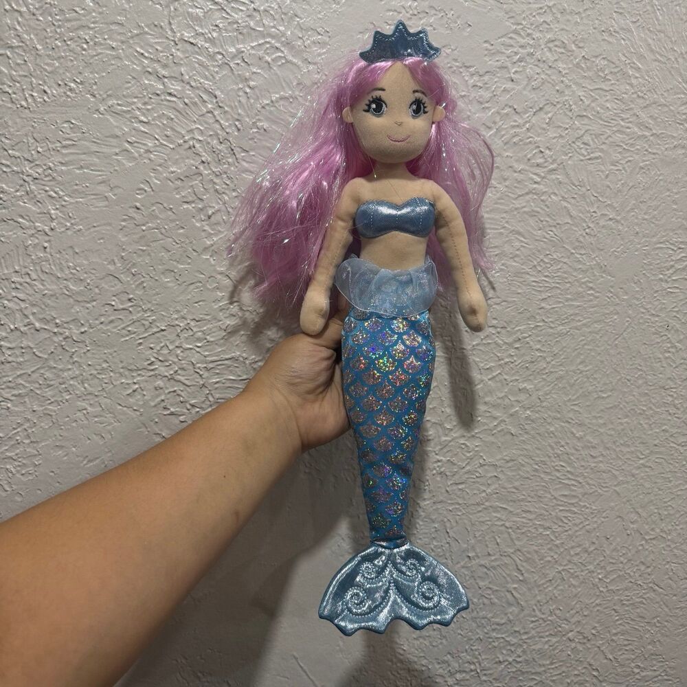 Crystal Aurora World Sea Sparkles Mermaid Doll Pink Hair Glitter 17" Plush Toy
